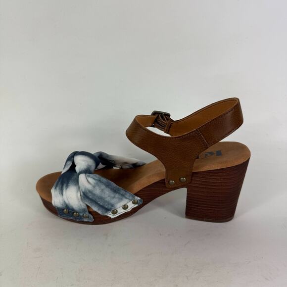 Korks Natalia Platform Sandals Women's 8 Blue White Denim Knot Tie dye Buckle - Picture 6 of 9